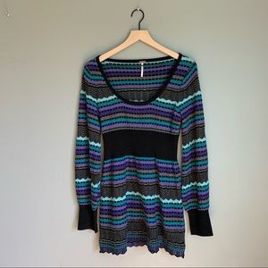 Free People Long Sleeve Striped Mini Sweater Dress